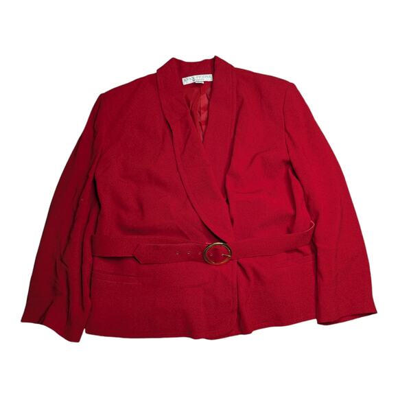 Vtg 1980s Evan Picone Red Double Breasted Belted Classic Blazer Jacket 20W - Picture 1 of 4